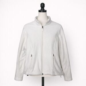 Lands’ End White Fleece Jacket Small Full Zip Lightweight Outdoor